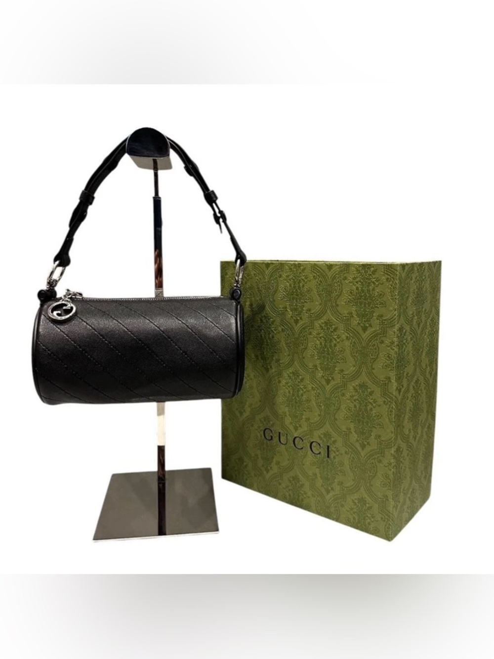 Gucci Black Quilted Barrel Bag with Silver Hardware